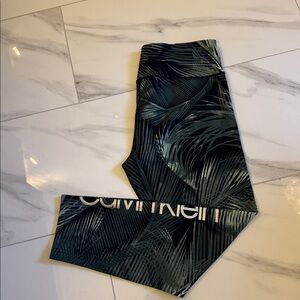Calvin Klein Black and Green Leaf Print Leggings